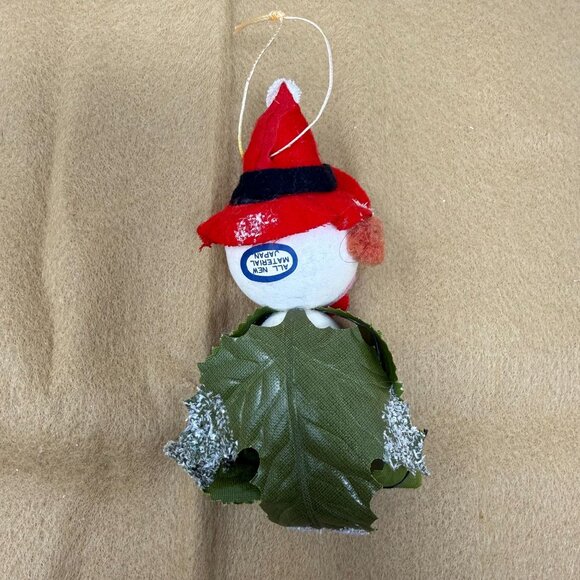 Vintage Felt Snowman Christmas Ornament Red Hat Leaf Scarf Japan Kitschy Big Eye - Picture 3 of 6
